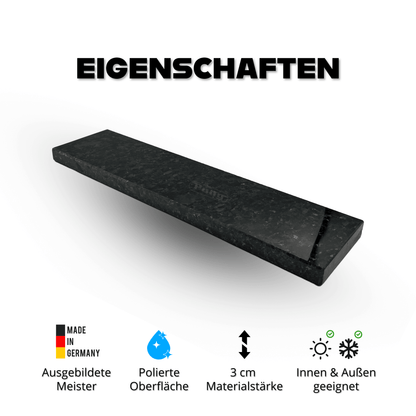 Naturstein-Fensterbank auf Maß aus Nero Luanda 3 cm in dunkelgrau-anthrazit-gesprenkelt, geeignet für Innen & Außen. Hochwertige Maßanfertigung aus Bonn. Pung Steinwerk - Onlineshop