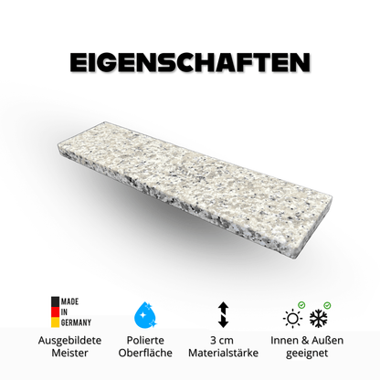 Naturstein-Fensterbank auf Maß aus Bianco Perlato S 3 cm in grau-gesprenkelt, geeignet für Innen & Außen. Hochwertige Maßanfertigung aus Bonn. Pung Steinwerk - Online bestellen