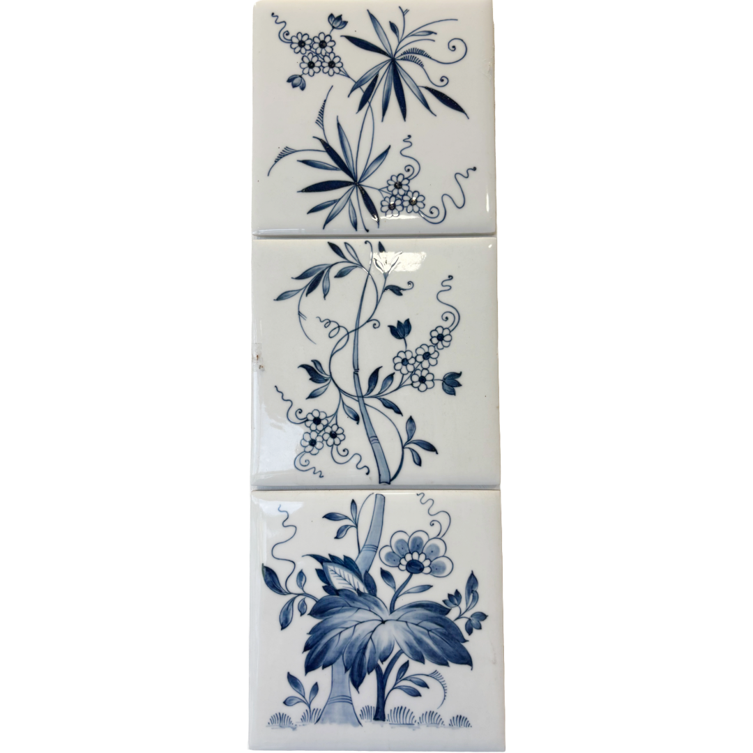 Handbemalte Meissen Porzellanfliese 15 x 15 cm - Altes Zwiebelmuster 3 er Set senkrecht