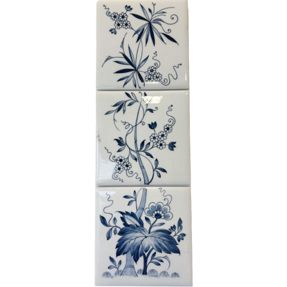 Handbemalte Meissen Porzellanfliese 15 x 15 cm - Altes Zwiebelmuster 3 er Set senkrecht