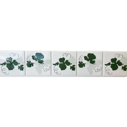 Handbemalte Meissen Porzellanfliese 15 x 15 cm - Weinlaub 5 er Set waagerecht